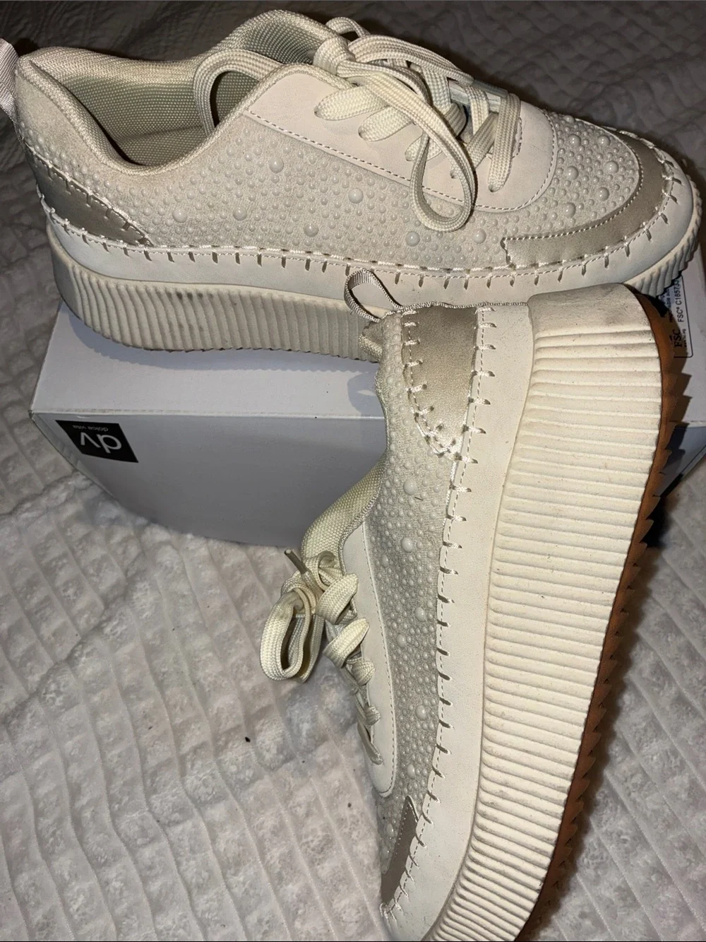 Dolce Vita Cream Platform Lace-Up Sneakers with Textured Stud Detail